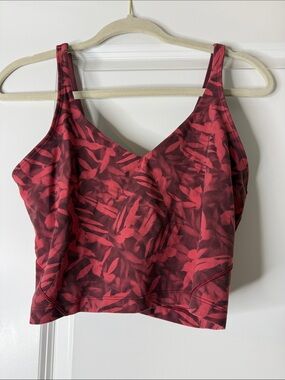 lululemon athletica Red and Maroon Leaf-Print Longline Sports Bra